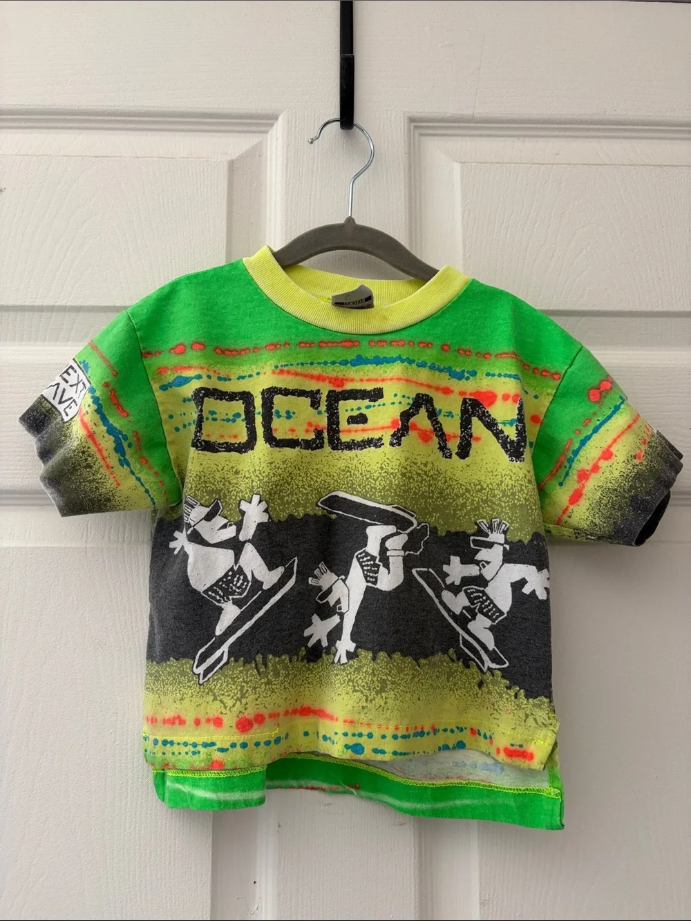 OP Neon Green 'Ocean' Graphic Tee with Yellow Trim